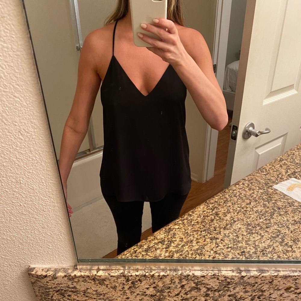 Krisa Black Criss Cross Silk Cami (Size S)